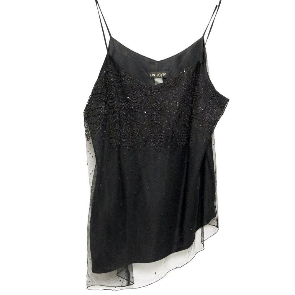 LANE BRYANT Camisole Plus Size 20W Black Beaded Mesh Cami Top